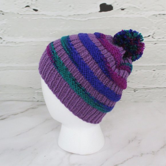 Duncan Street Designs Purple Power Hand Knit Beanie Hat - Picture 4 of 7